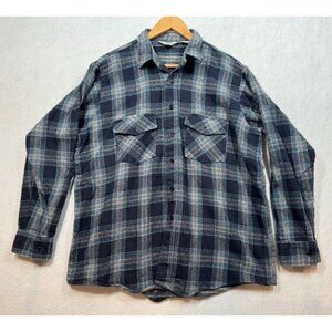 Winter Run Flannel Shirt Blue Plaid Long Sleeve Button Front Vintage Men's XL